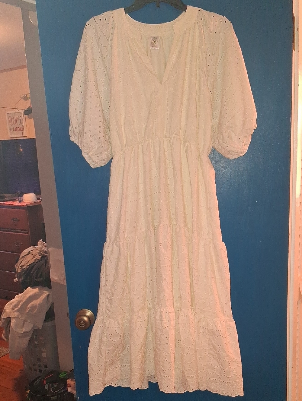 Women’s Eyelet Midi Dress in Cream